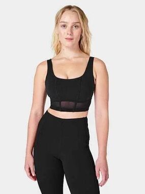 Black Mesh-Detail Scoop Crop Workout Top